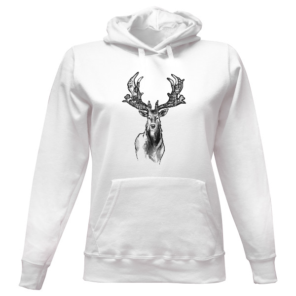 Dámská mikina s kapucí s potiskem Deer patchwork